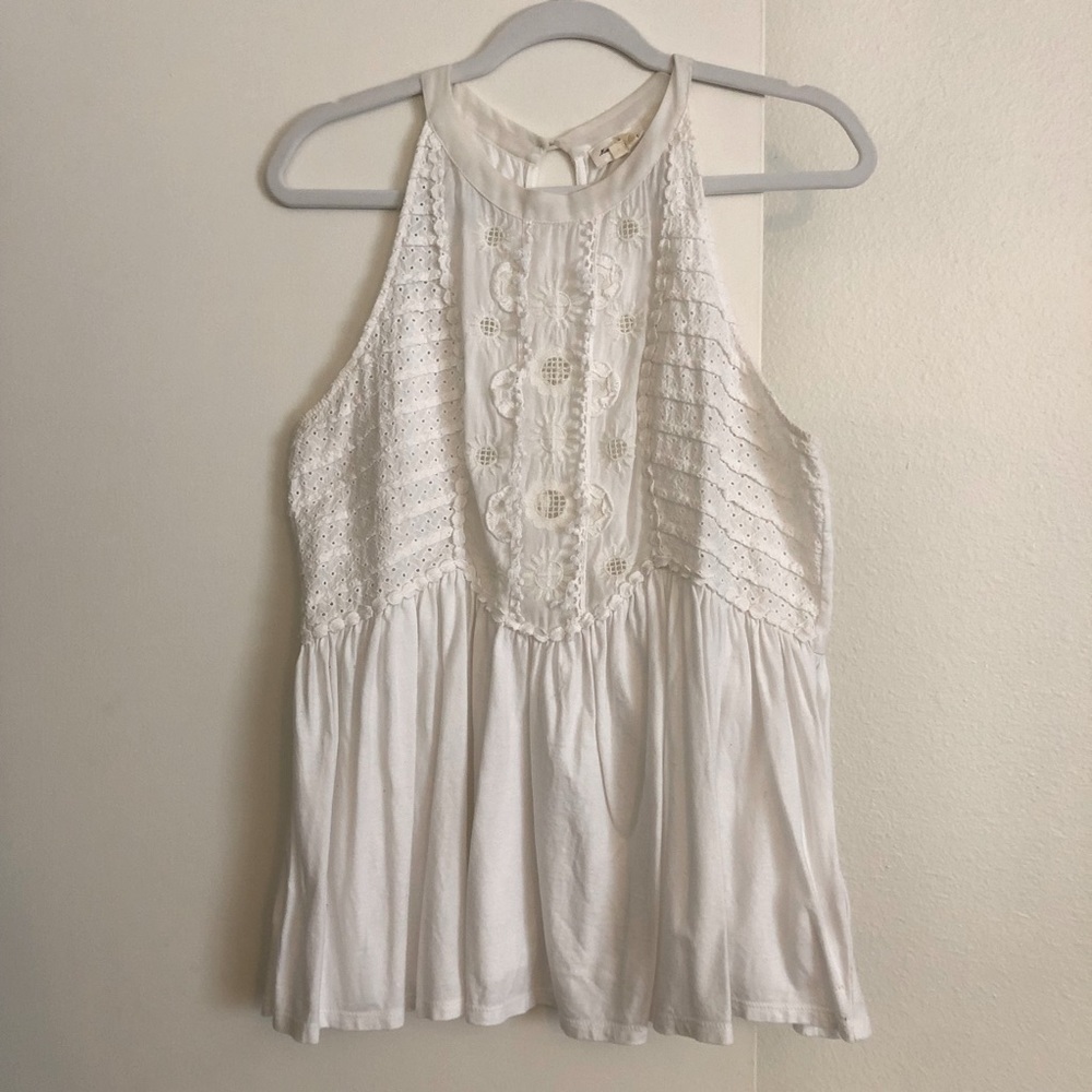 Meadow Rue White Embroidered Halter Tank Top